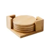 Bamboo Wood Coaster Set - 4" Round Coasters with Stand