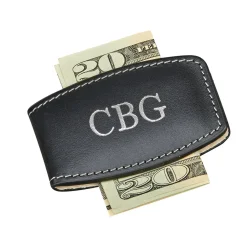 Black Leather Money Clip