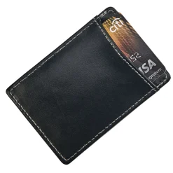 Black Leather Money Clip & Card Holder