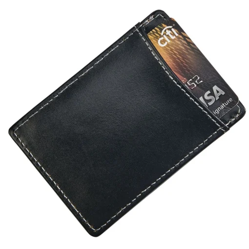 Black Leather Money Clip & Card Holder