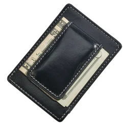 Black Leather Money Clip & Card Holder