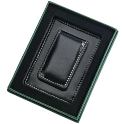 Black Leather Money Clip & Card Holder