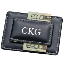 Black Leather Money Clip & Card Holder