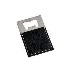 Black Leatherette Bottle Opener - 3.5" x 2"