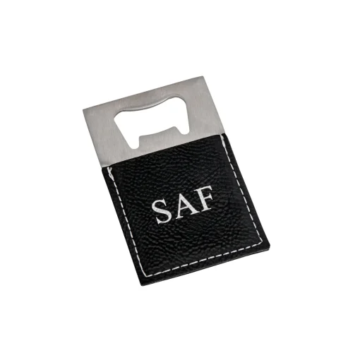 Black Leatherette Bottle Opener - 3.5" x 2"