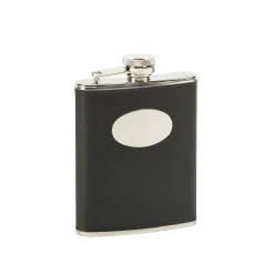 Black Leatherette Flask with Engraving Plate