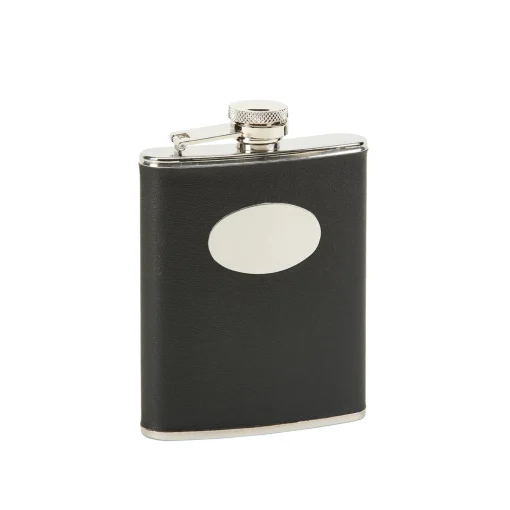 Black Leatherette Flask with Engraving Plate