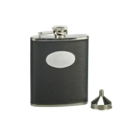 Black Leatherette Flask with Engraving Plate