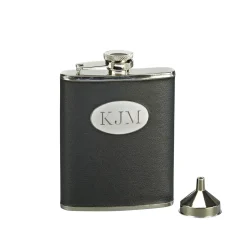Black Leatherette Flask with Engraving Plate