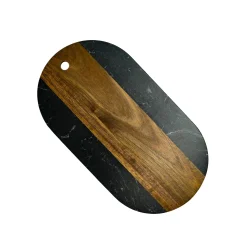 Black Marble and Acacia Wood Oval Board