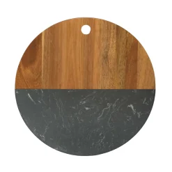 Black Marble and Acacia Wood Round Board - 12"