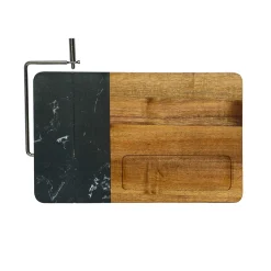 Black Marble and Acacia Wood Board with Slicer