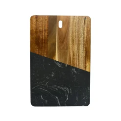 Black Marble and Acacia Wood Rectangular Diagonal Board