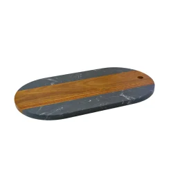 Black Marble and Acacia Wood Oval Board