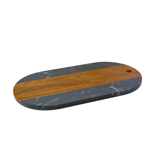 Black Marble and Acacia Wood Oval Board