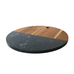Black Marble and Acacia Wood Round Board - 12"