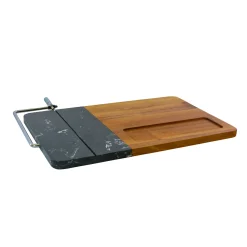 Black Marble and Acacia Wood Board with Slicer
