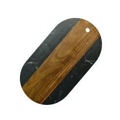 Black Marble and Acacia Wood Oval Board