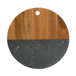 Black Marble and Acacia Wood Round Board - 12"