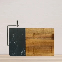 Black Marble and Acacia Wood Board with Slicer