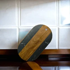 Black Marble and Acacia Wood Oval Board