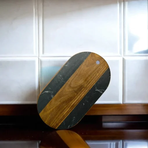 Black Marble and Acacia Wood Oval Board