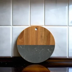 Black Marble and Acacia Wood Round Board - 12"