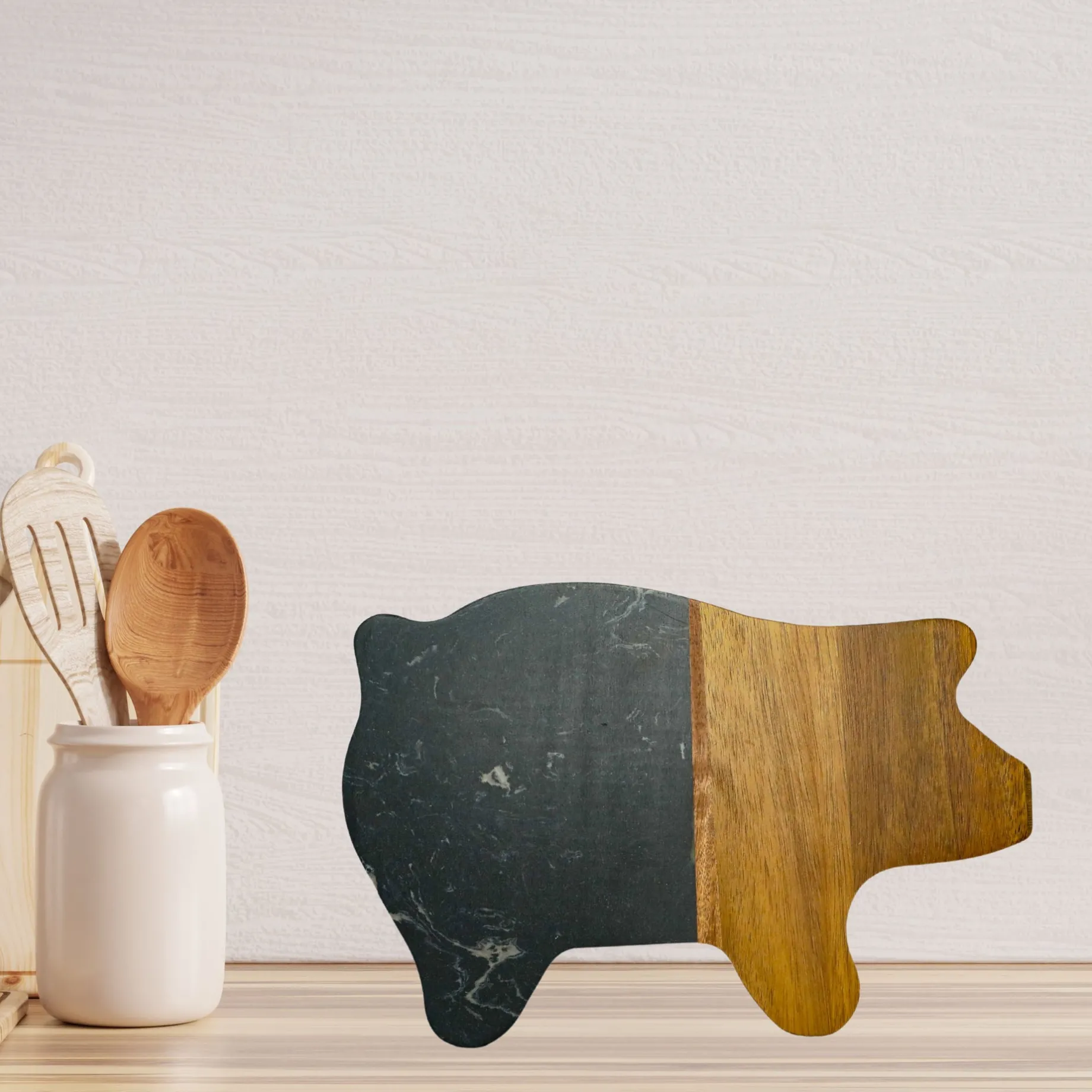 Black Marble and Acacia Wood Pig Board