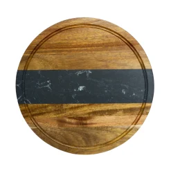 Black Marble Stripe and Acacia Wood Round Board - 11"