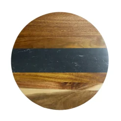 Black Marble Stripe and Acacia Wood Round Board - 11"