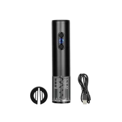 Black Rechargeable Wine Opener with Stainless Steel Corkscrew