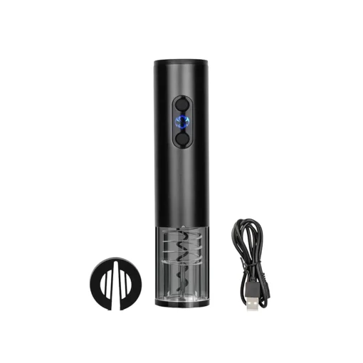 Black Rechargeable Wine Opener with Stainless Steel Corkscrew