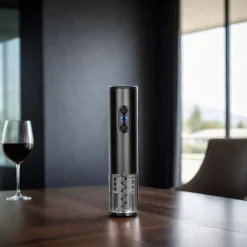 Black Rechargeable Wine Opener with Stainless Steel Corkscrew