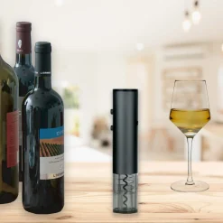 Black Rechargeable Wine Opener with Stainless Steel Corkscrew