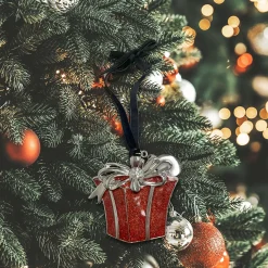 3D Red Gift Box Ornament with Engraving Tag