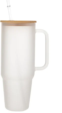 Glass 40 oz. Tumbler with Bamboo Lid, Handle & Straw - Frosted