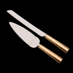 Gold Hammered Handle Cake Knife & Server Set