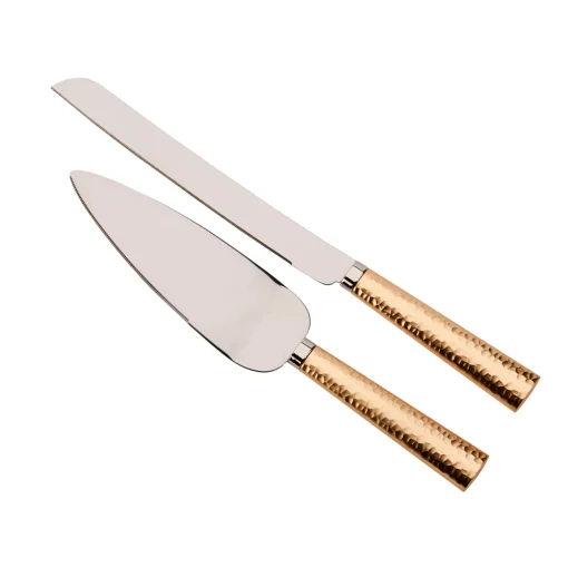 Gold Hammered Handle Cake Knife & Server Set