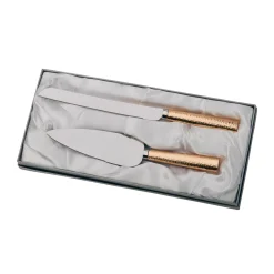 Gold Hammered Handle Cake Knife & Server Set