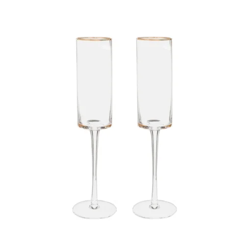 Gold-Rim Champagne Flutes Set - 8 oz