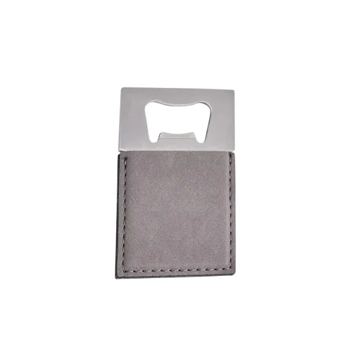 Grey Leatherette Bottle Opener - 3.5" x 2"