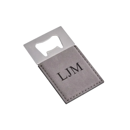 Grey Leatherette Bottle Opener - 3.5" x 2"