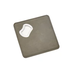 Grey Leatherette Coaster with Bottle Opener - 4" Square