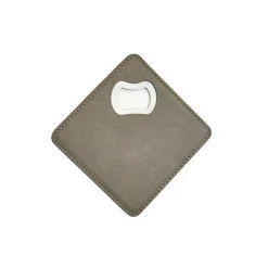 Grey Leatherette Coaster with Bottle Opener - 4" Square