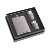 Grey Leatherette Flask & Stainless Steel Shot Glass Set