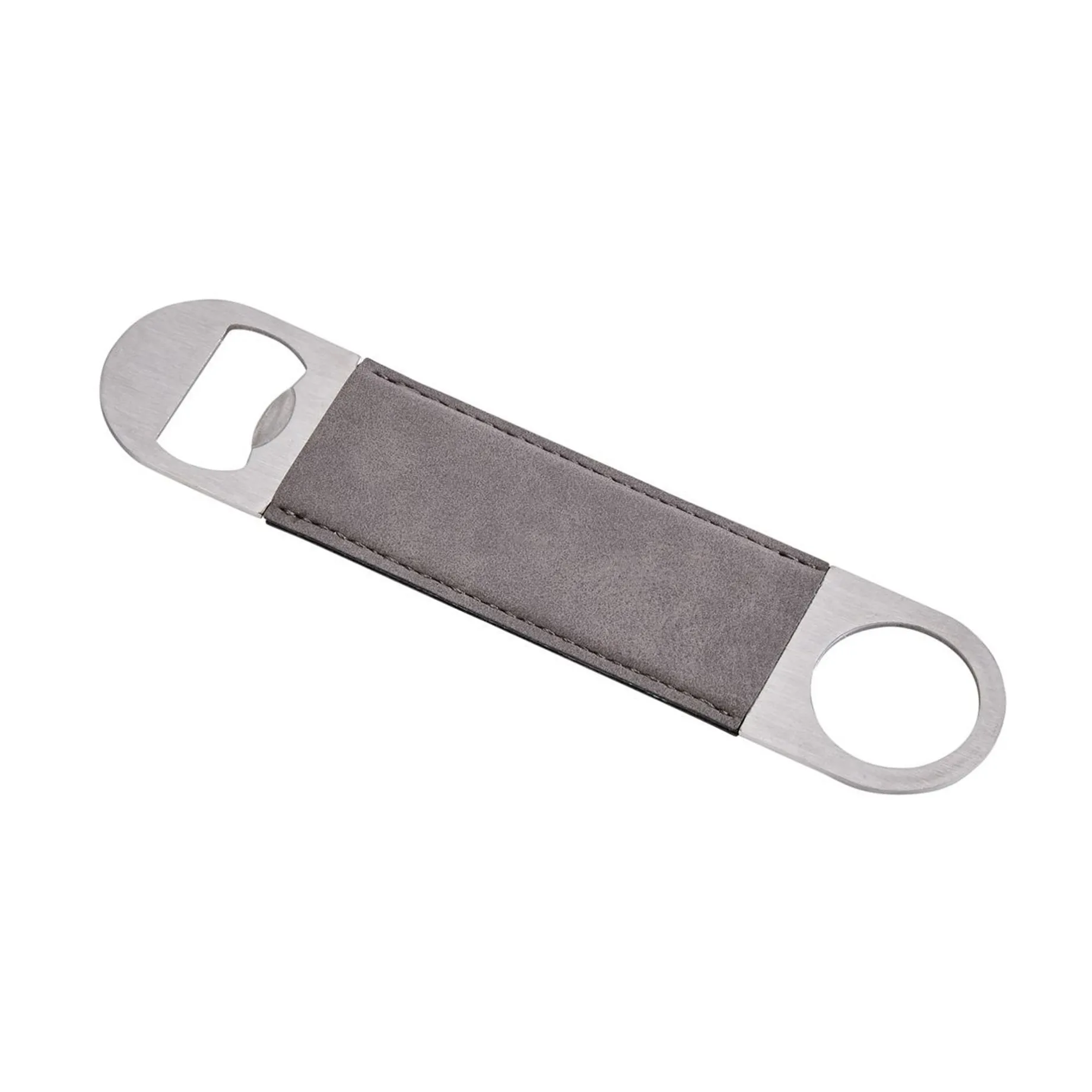 Grey Leatherette Stainless Steel Bottle Opener - 7" x 1.5"