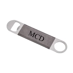 Grey Leatherette Stainless Steel Bottle Opener - 7" x 1.5"