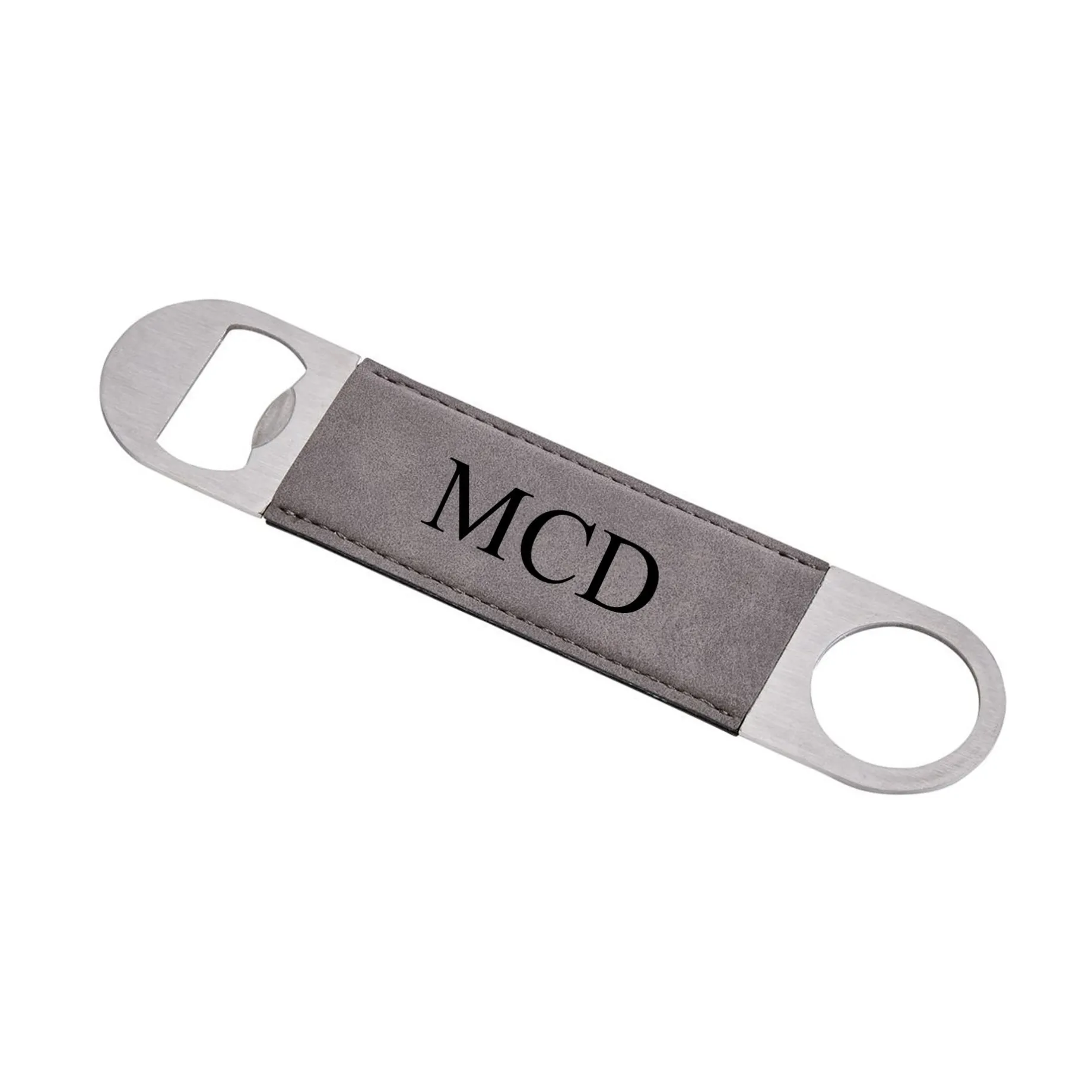 Grey Leatherette Stainless Steel Bottle Opener - 7" x 1.5"