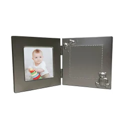 Hinged Baby Frame with Teddy Bear Design - 3" x 3" Photo
