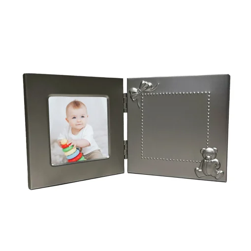 Hinged Baby Frame with Teddy Bear Design - 3" x 3" Photo